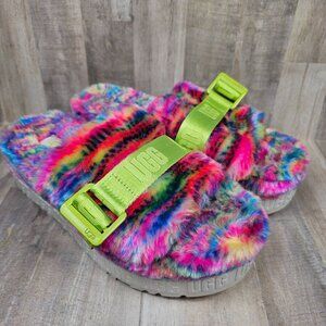 UGG Fluffita Pixelate Womans Size 8 Slippers Slides Shoes Fluffy Fuzzy Platform